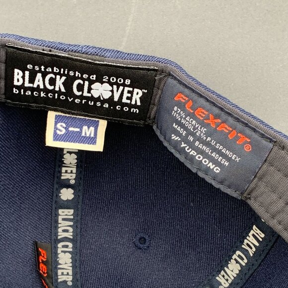Rawlings Black Clover Hat Flat Bill Leather Patch Navy Blue Acrylic Wool S/M New - Picture 5 of 8
